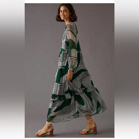 Anthropologie Dresses & Skirts - Anthropologie Marais Green Printed Chiffon Maxi Dress Size XS